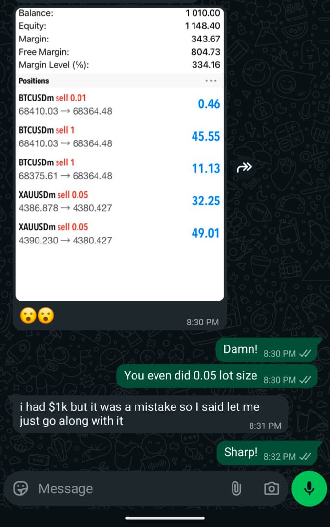 Result from an executed trade 1